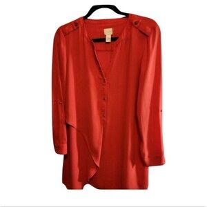 CHICOS MODERN UTILITY TUNIC ORANGE SIZE 1 MEDIUM 8 OVERSIZED VNECK